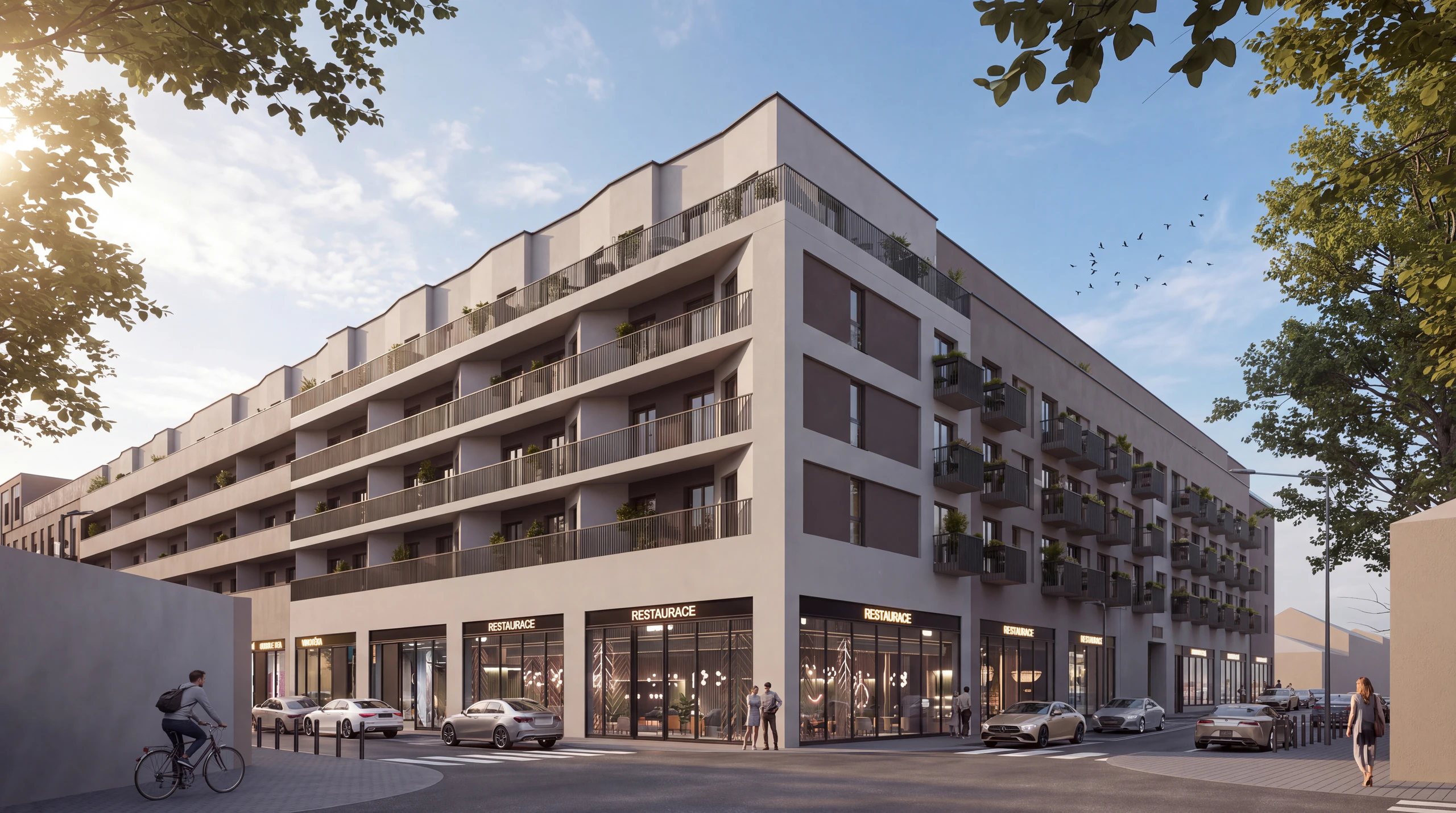 Vizualizace n&aacute;rožn&iacute;ho domu City Block Kleinerova z ulice